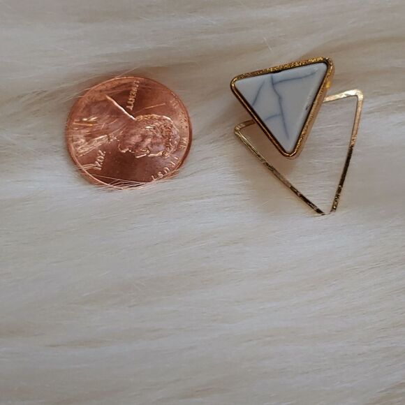 New geometric Triangle Marble Studs with Gold Trim - Picture 2 of 3